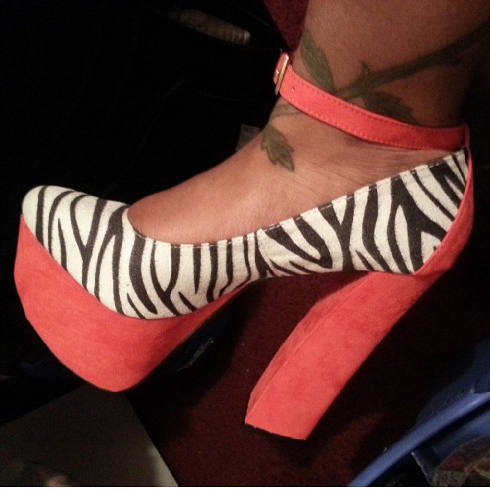 Sassy red and zebra print platform heels